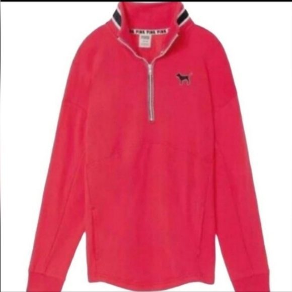 PINK VS Quarter Zip Oversized Jersey Sweatshirt Red, Blue & White NWOT - Picture 3 of 6